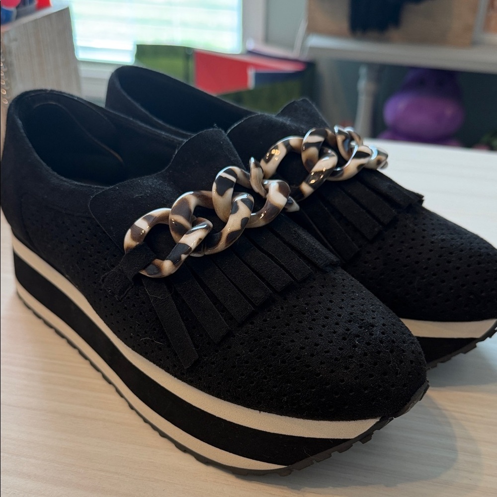 Pierre Dumas Black Platform Slip-On Sneakers with Chain Accent